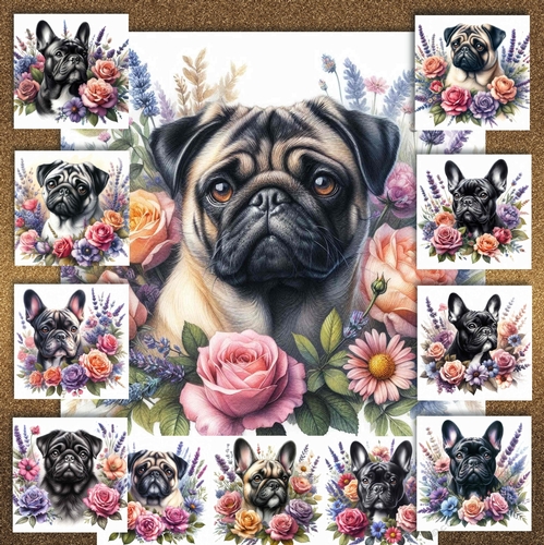 Watercolor Floral Dogs 4