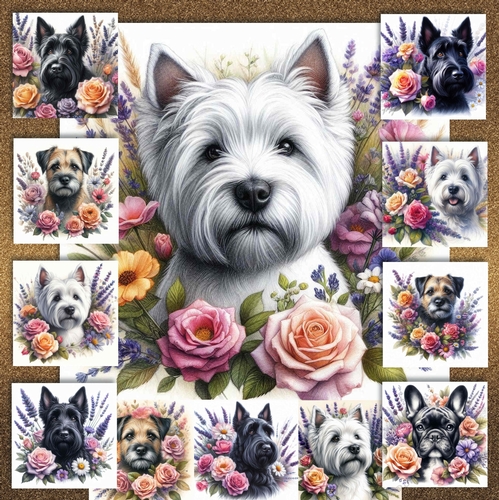 Watercolor Floral Dogs 5