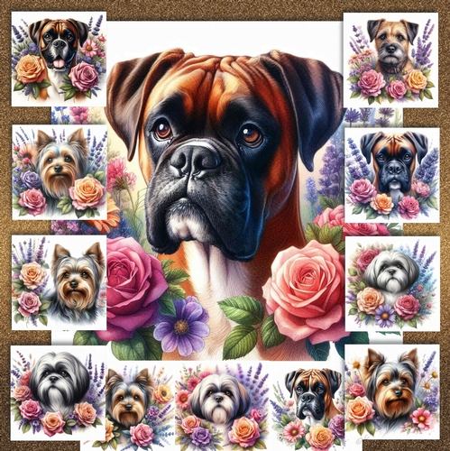 Watercolor Floral Dogs 6