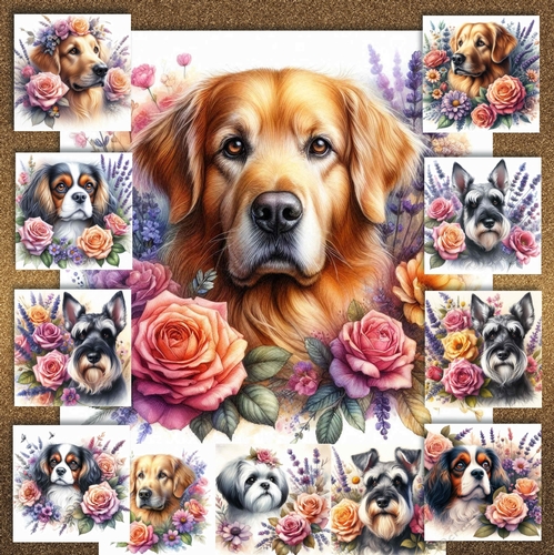 Watercolor Floral Dogs 7