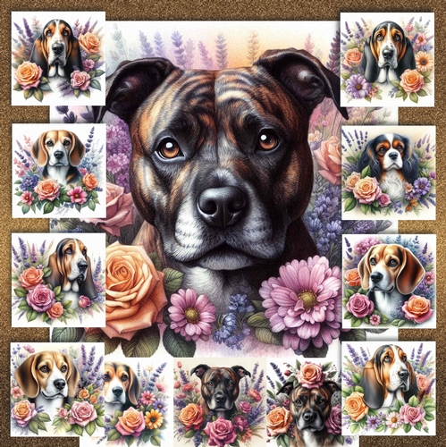 Watercolor Floral Dogs 8