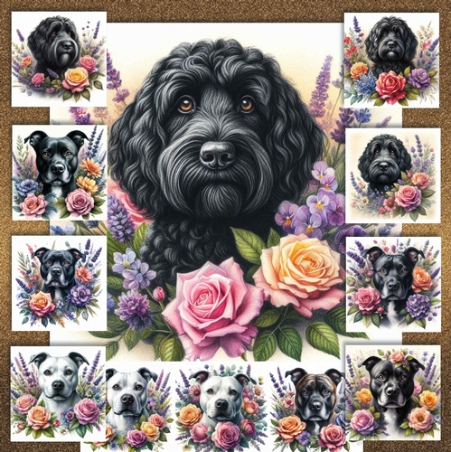 Watercolor Floral Dogs 9