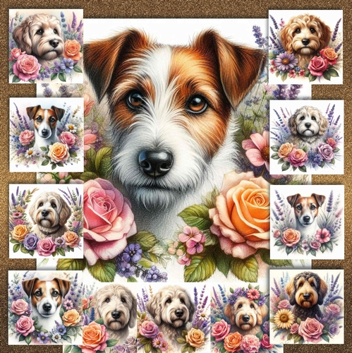 Watercolor Floral Dogs 10