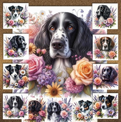Watercolor Floral Dogs 11