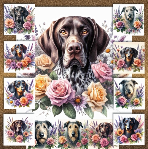 Watercolor Floral Dogs 12