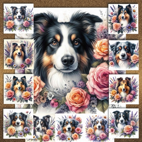 Watercolor Floral Dogs 13