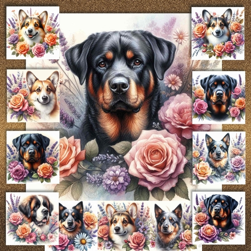 Watercolor Floral Dogs 14