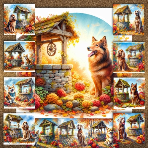 Autumn Wishing Well Dogs 4