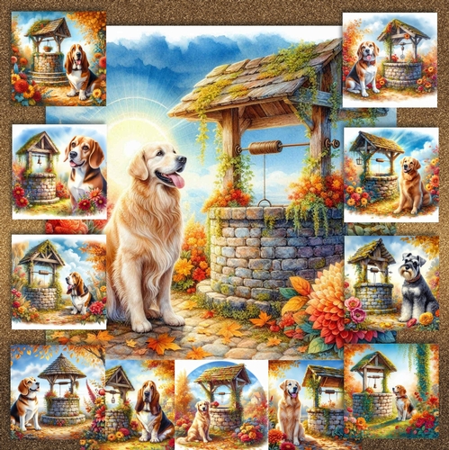 Autumn Wishing Well Dogs 11