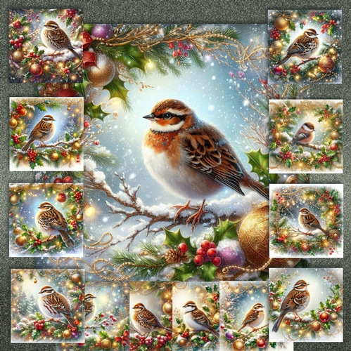 Christmas Holly Branch Bird 