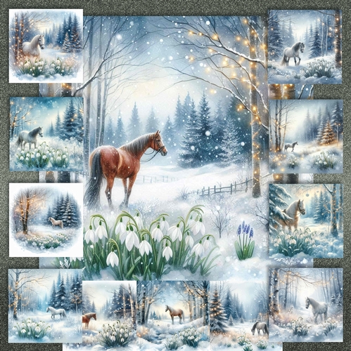 Winter Snowdrop Forest Horse