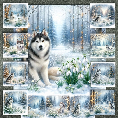Winter Snowdrop Forest Husky