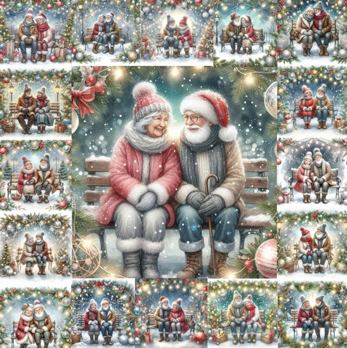 Senior Christmas Bench Couple