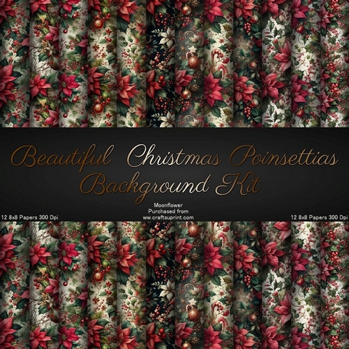 Beautiful Christmas  Poinsettias Background Kit 