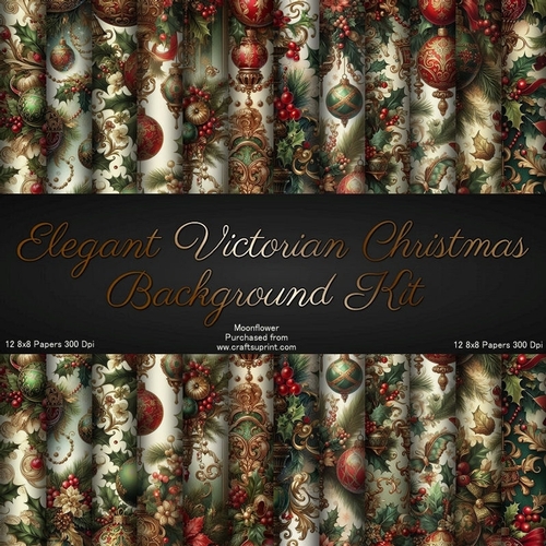 Elegant Victorian Christmas  Background Kit 