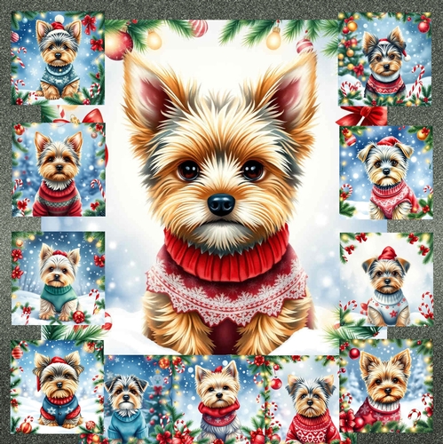 Hand Painted Festive Yorkie Pups