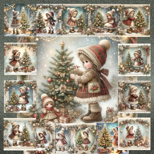 Little Cute Vintage Christmas Girl 