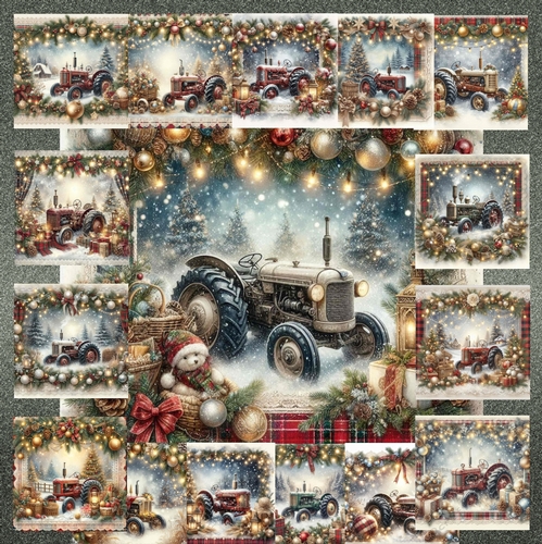 Beautiful Tartan  And Lace Christmas Vintage Tractors
