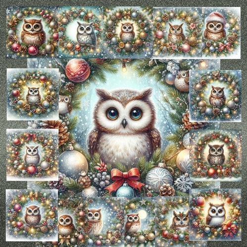 Festive Wreath Owls 