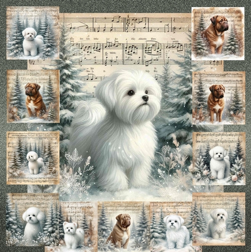 Vintage Music Christmas Dogs 1