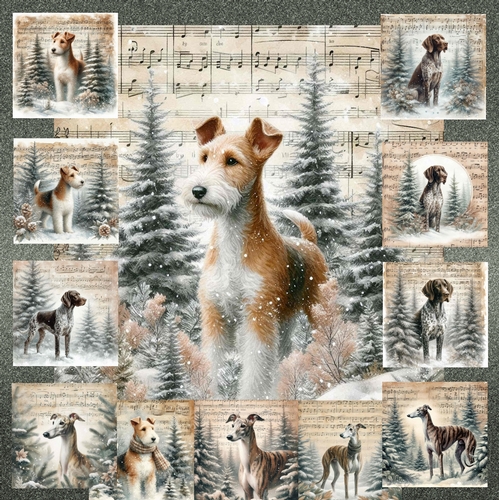 Vintage Music Christmas Dogs 2
