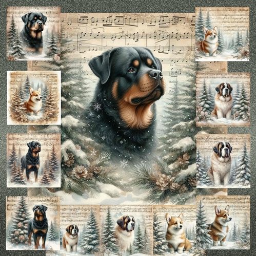 Vintage Music Christmas Dogs 3