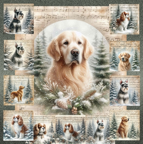 Vintage Music Christmas Dogs 9