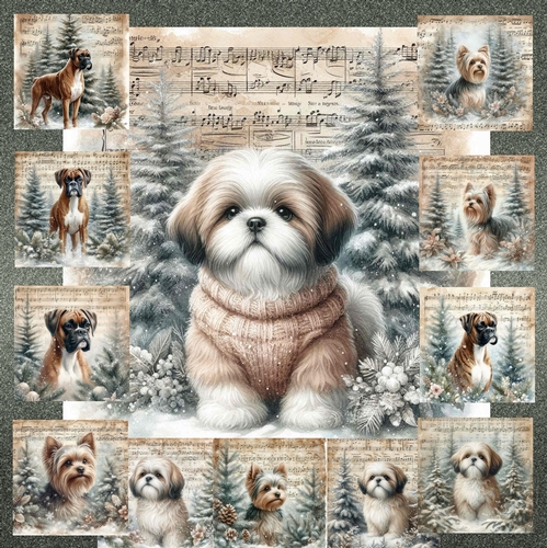 Vintage Music Christmas Dogs 10