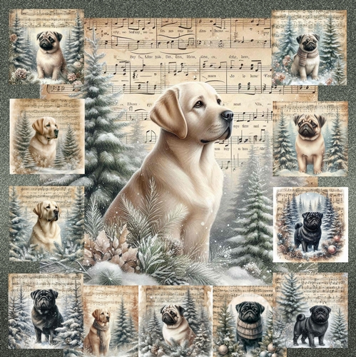 Vintage Music Christmas Dogs  12