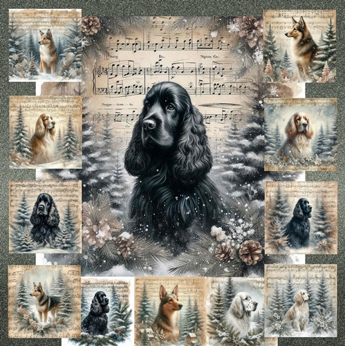 Vintage Music Christmas Dogs  15