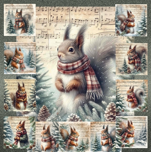 Vintage Music Christmas Squirrels 