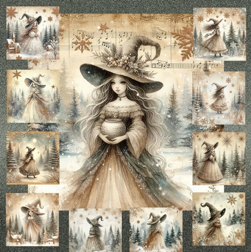 Vintage Festive Winter Witch 