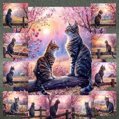 Blossom Tree Fence Cats