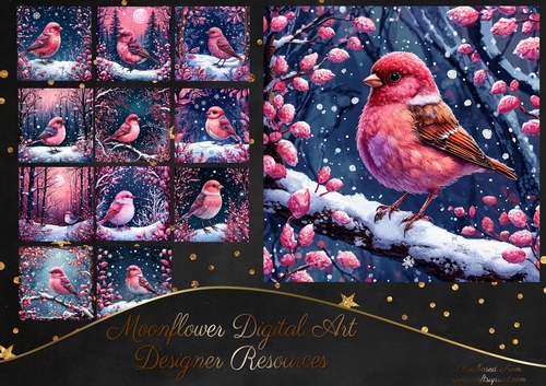 Whimsical Pink Winter Bird 