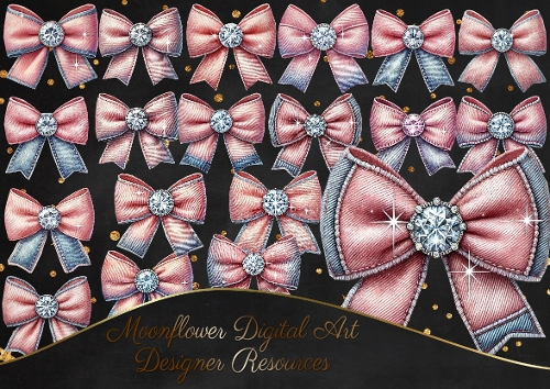 Pink Denim Gem Bow   Clipart