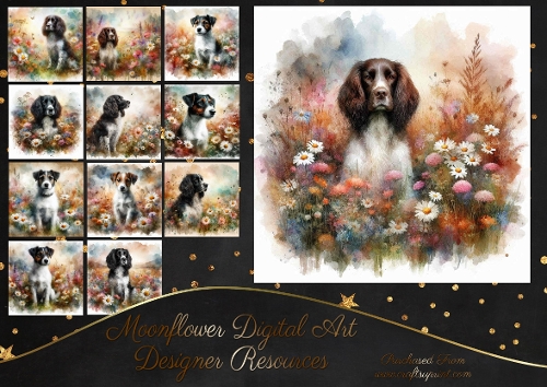 Watercolour Floral Dogs 6