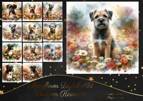 Watercolour Floral Dogs 11