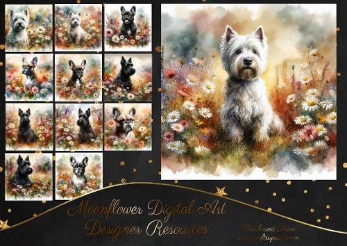 Watercolour Floral Dogs 12