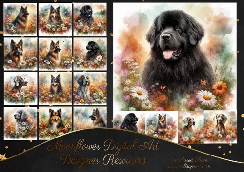 Watercolour Floral Dogs 17
