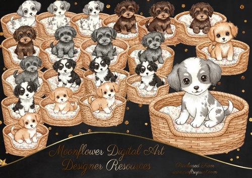 Puppy Basket Clipart 