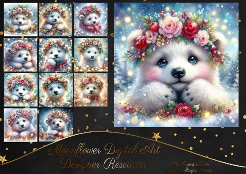 Festive Floral Polar Bear 