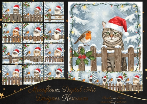 Christmas Picket Fence Cats 1