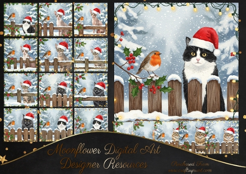 Christmas Picket Fence Cats 2