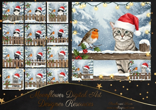 Christmas Picket Fence Cats 3