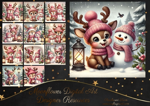 Cute Festive Deer And Snowman 