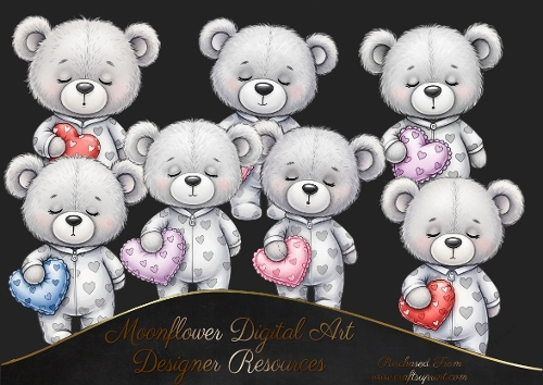 Sleepy heart bears clip art