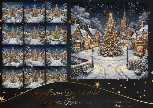 Festive village Christmas tree