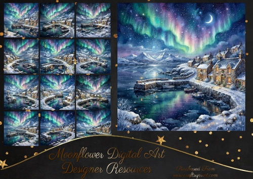 Scottish northern lights  coastal harbour 