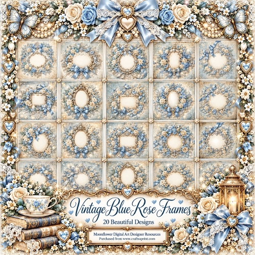 Vintage blue  rose 2 blank fronts 