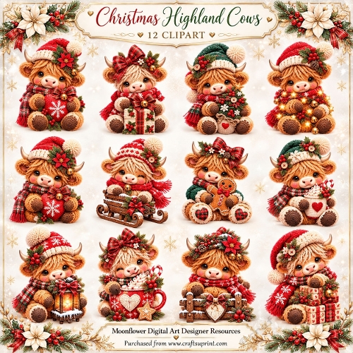 Christmas highland cows clipart 